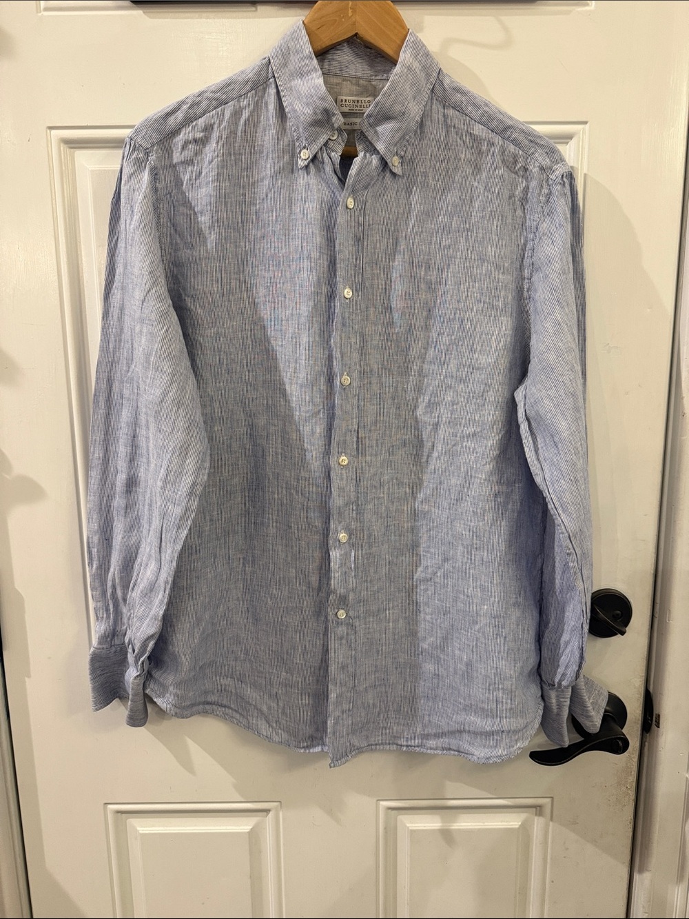 Brunello Cucinelli Light Blue Button-Down Linen Shirt